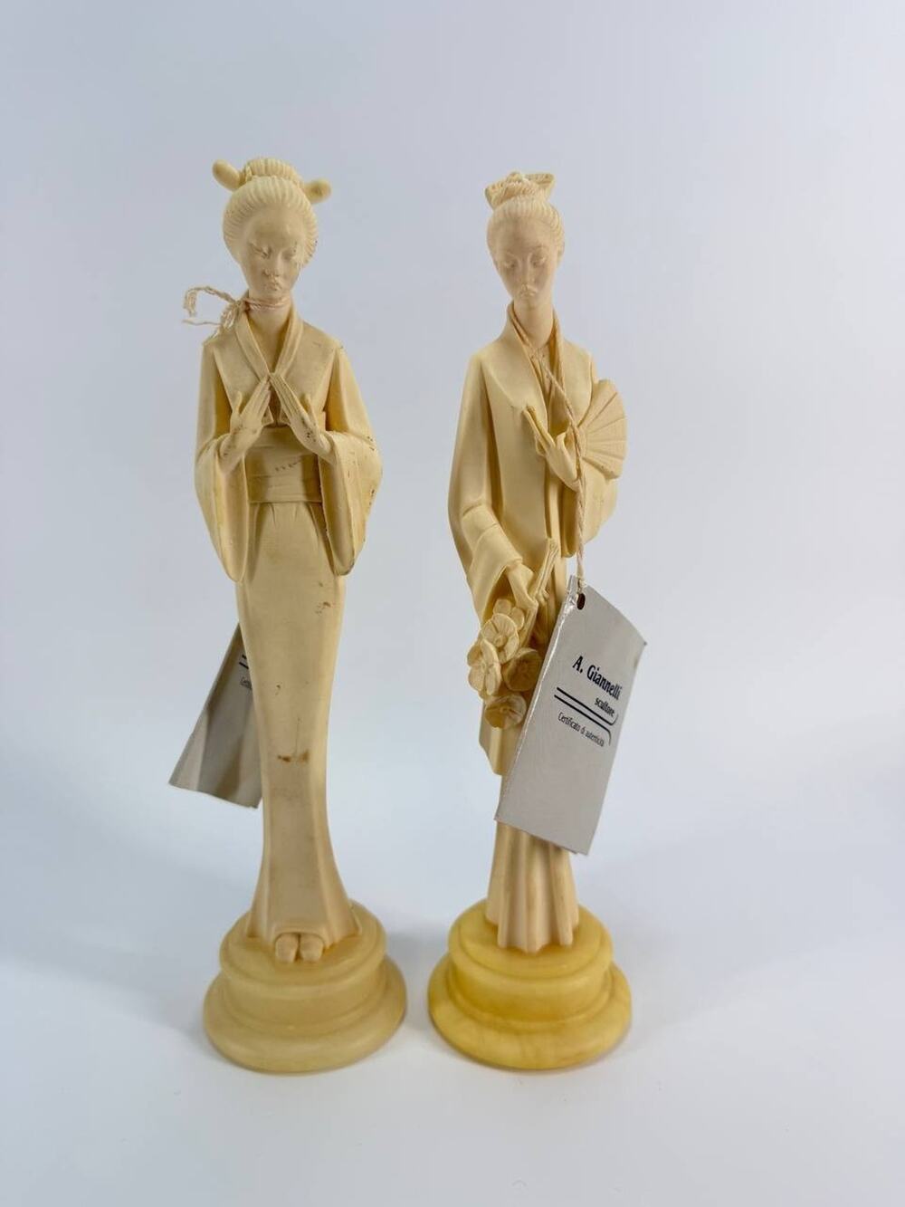 Egregia Sculture Italy Alabaster Geisha Figurines Set of 2 Women 1.54 lb